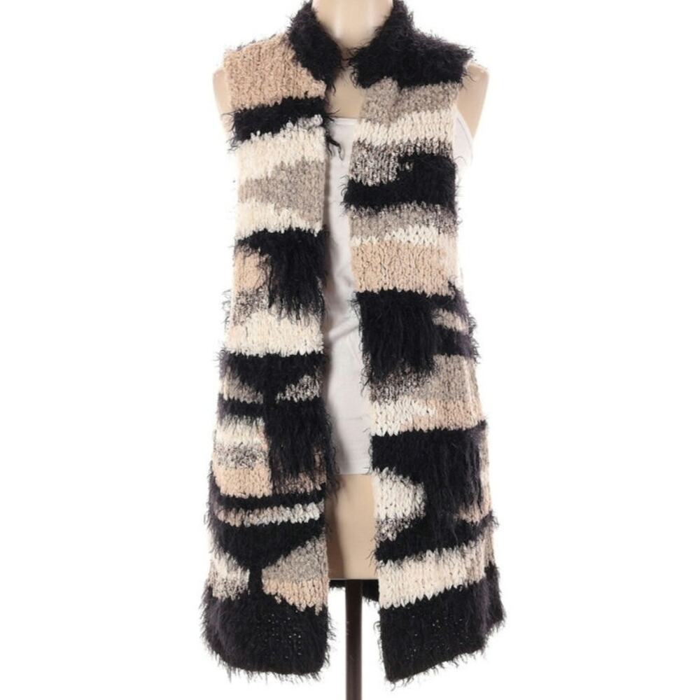 Free People Black and Cream Fuzzy Vest